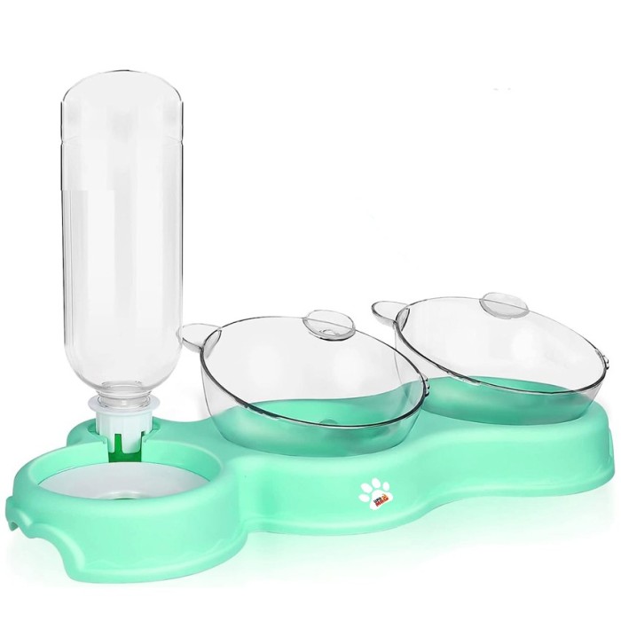 Bol ortopedic dublu pentru pisici cu reumplere automata a apei, Linomag&reg;, 500ml, 37x24x15 cm, Verde fistic