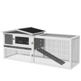 PawHut Cușca pentru iepurași din lemn de brad, casă pentru animale mici cu acoperiș din asfalt, Gehege pentru animale mici, 156 x 58 x 68 cm, Gri desc