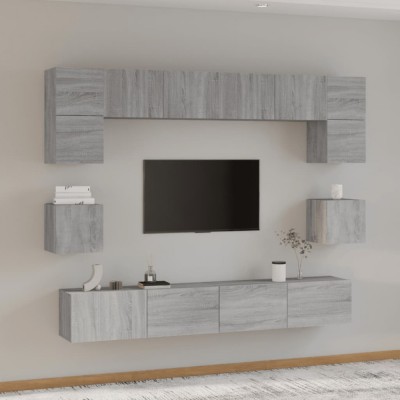 vidaXL Set dulap TV, 8 piese, gri sonoma, lemn prelucrat 3114420 foto