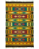 Covor vintage din l&acirc;nă 197&times;303, țesut la război, culori puternice, cu franjuri