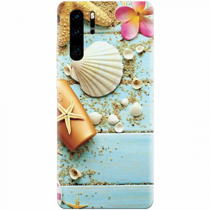 Husa silicon pentru Huawei P30 Pro, Blue Wood Seashells Sea Star