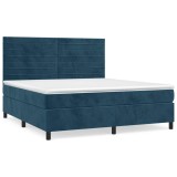 Cumpara ieftin Pat box spring cu saltea, albastru inchis, 180x200 cm, catifea