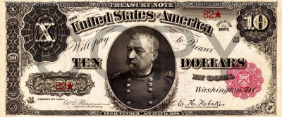 10 dolari 1890 Reproducere Bancnota USD , Dimensiune reala 1:1 foto