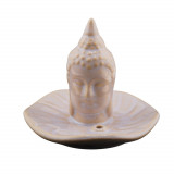 Suport din ceramica pentru ardere betisoare parfumate capul lui buddha alb 11cm ar114, Stonemania Bijou