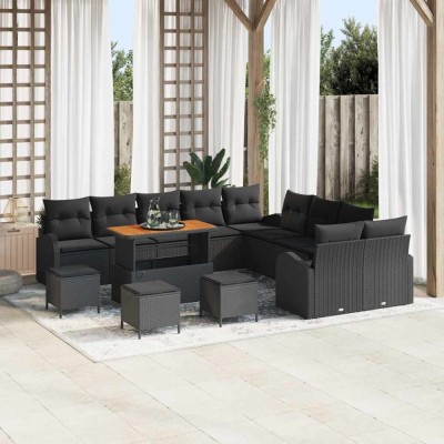 vidaXL Set de canapele pentru grădină 14 pcs Negru 110 x 55 x 71 cm foto
