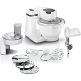 Robot de bucatarie Bosch MUMS2AW21, 700 W, masina de tocat, feliator, accesorii razuire, 4 viteze, bol 3.8 l, Mixare planetara 3D, Alb