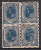 ROMANIA 1900/1906 LP 54 l REGELE CAROL I SPIC DE GRAU FARA FILIGRAN VALOAREA 25 BANI ALBASTRU INCHIS BLOC DE 4 TIMBRE STARE MNH, Nestampilat