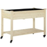 Outsunny Pat Grădină Legume &Icirc;nălțat Lemn cu Roți, Jardiniera &Icirc;nălțată cu Raft Inferior, 118x55x83cm, Natural | Aosom Romania