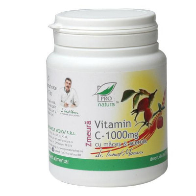 Vitamina C 1000mg cu Macese si Acerola cu Gust de Zmeura 100cps Medica foto