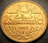 Moneda exotica 25 PIASTRES - LIBAN, anul 1952 * cod 5365 = UNC + LUCIU BATERE, Asia