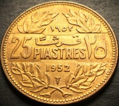 Moneda exotica 25 PIASTRES - LIBAN, anul 1952 * cod 5365 = UNC + LUCIU BATERE