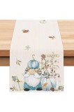 Alergător de masă cu gnom de toamnă și dovleac albastru, 13x72 inch, cu frunze de arțar de toamnă, pentru bucătărie, de Ziua Recunoștinței