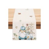 Alergător de masă cu gnom de toamnă și dovleac albastru, 13x72 inch, cu frunze de arțar de toamnă, pentru bucătărie, de Ziua Recunoștinței
