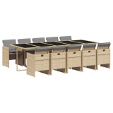 Set mobilier gradina cu perne, 11 piese bej combinat poliratan