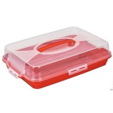 Platou Pufo Cookies cu capac transparent pentru servire torturi, prajituri, briose, produse de patiserie, 25 x 23 cm, rosu