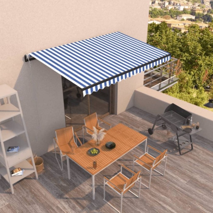 vidaXL Copertină retractabilă automat, albastru și alb, 450x350 cm