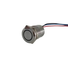 Buton tactil piezoelectric SPST 22mm, metalic silver, LED rosu verde, NO, 12-24V DC, 0.2A, IP67, cu mentinere
