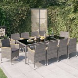 vidaXL Set mobilier de exterior cu perne 11 piese negru/gri, poliratan 3094940