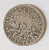 FRANTA 50 CENTIMES CENTI 1901 ARGINT VF ( CITITI VA ROG DESCRIEREA ENUNTUL )