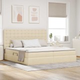 vidaXL Pat cu saltea și LED cu saltea Creme 200 x 200 cm Poliester 3372568