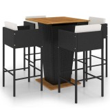 Cumpara ieftin Set mobilier bar de gradina cu perne, 5 piese, negru, poliratan