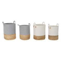 Set de Coșuri DKD Home Decor Alb Natural Gri deschis Fibră naturală (2 Piese) (2 Unități)