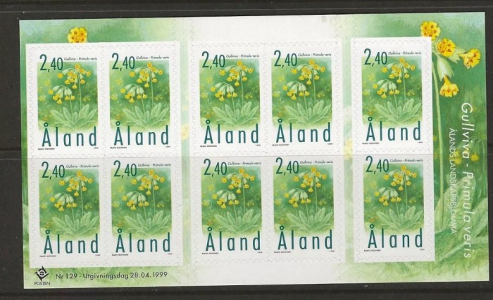 Aland (Finlanda) 1999 - Flori, minicoala timbre autocolant neuzate