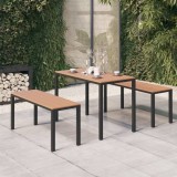 Set mobilier de grădină, 3 piese, maro și negru, WPC și oțel