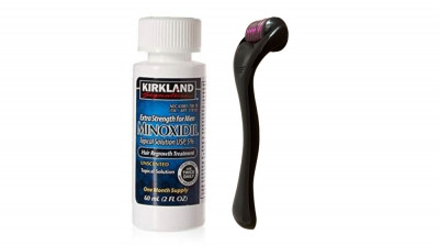 Minoxidil Kirkland 5% + Dermaroller, 1 luna aplicare, Tratament pentru barba si scalp 1 mm foto