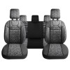 Set Huse Scaune Auto pentru Jaguar X-TYPE - Panda Kas, material textil cu piele ecologica, cu fermoare pentru bancheta rabatabila, gri cu negru, 11 pi