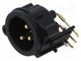 Conector XLR 3 pini tată unghi 90&deg; THT negru NEUTRIK 6A pentru montare pe panou