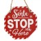 Semn Decorativ de Crăciun, Model Santa Stop Here, Lemn, 10x10cm, Roșu