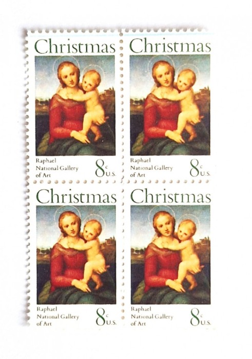 4 timbre SUA Statele Unite bloc de 4 val. MNH 1973 Raphael Madonna si Pruncul