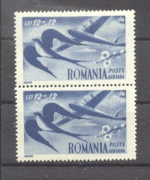 Romania 1948 Labour, Youth, Blue Air, Birds, x 2, 12L + 12L, MNH S.189 foto