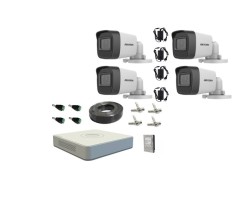 Kit complet de supraveghere Hikvision 4 camere AnalogHD 2MP lentila 2.8mm IR 30m, DVR 4 canale 2MP, HDD si accesorii SafetyGuard Surveillance