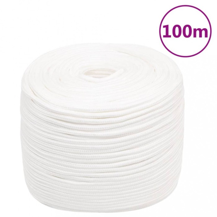 Fr&acirc;nghie de barcă, alb complet, 8 mm, 100 m, polipropilenă