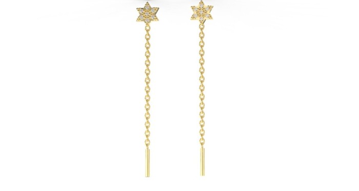 Cercei cu fir 14K, model stea cu pietre