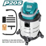 Aspirator cu Acumulator TOTAL 20L- 8.0KPa - Li-Ion - 20V