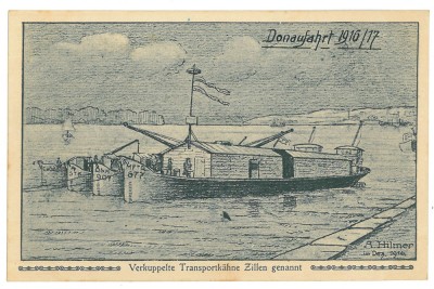 2256 - Barges on the Danube on the way to Constanta - old postcard - used - 1917 foto