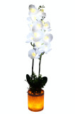 Cumpara ieftin Flori artificiale decorative luminoase cu ghiveci, alb, Orhidee, 82 x 12 cm