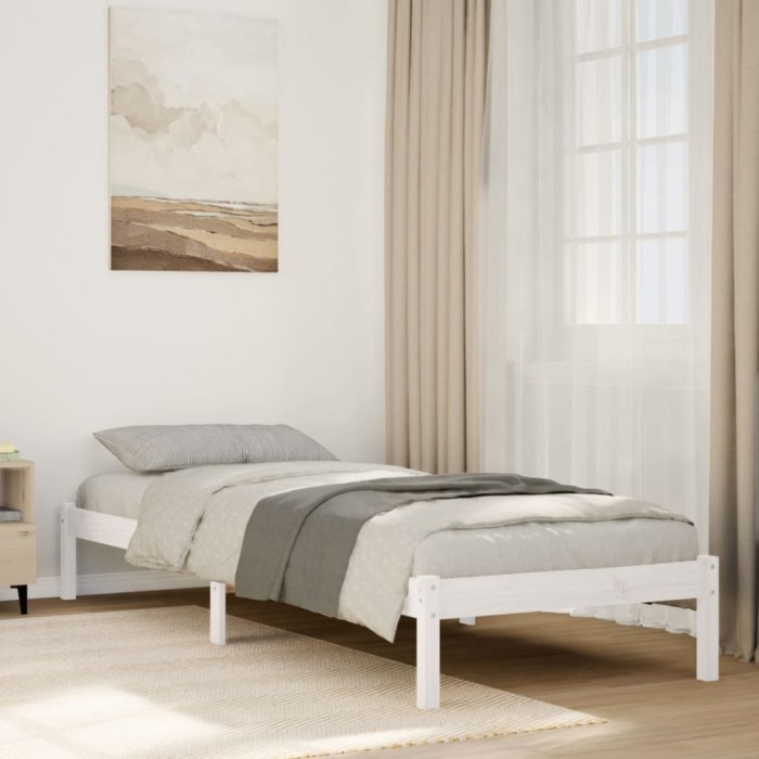 Cadru pat foarte lung fără saltea alb 80x220 cm lemn masiv pin