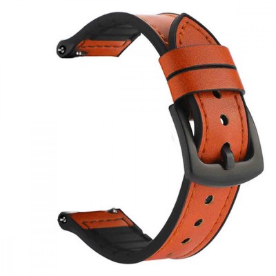 Curea hibrid piele-silicon, compatibila Huawei Watch Fit 3, adaptor inclus, telescoape Quick Release, Bronze Brown foto