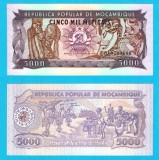 Mozambic (p#133) 5000 Meticais 1989 UNC 'Dans Războinic' serie: DA0784586; (ROG CITITI DETALIILE!)