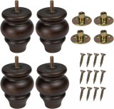 Set de 4 picioare de mobilier Mysummer, lemn masiv/metal, maro, 7,5 x 9 cm