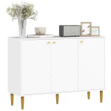 HOMCOM Bufet mobilier de depozitare cu 2 dulapuri, 3 uși rafturi reglabile picioare aurii din oțel 107 x 35 x 77 cm alb | Aosom Romania