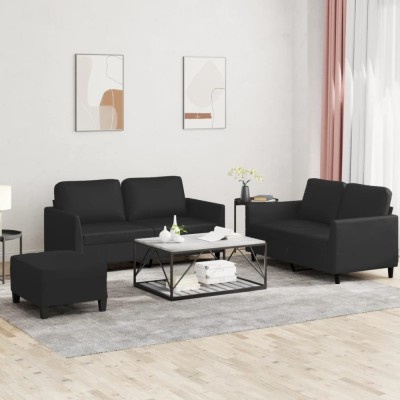 vidaXL Set de canapele cu perne, 3 piese, negru, piele ecologică 3201755 foto
