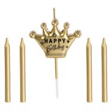 Set Lumanari pentru Tort, Auriu, Coroana Happy Birthday, 5 buc, CMCLASS