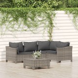 Cumpara ieftin Set mobilier de grădină cu perne, 5 piese, gri, poliratan