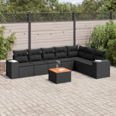 Set mobilier de gradina cu perne, 8 piese, negru, poliratan