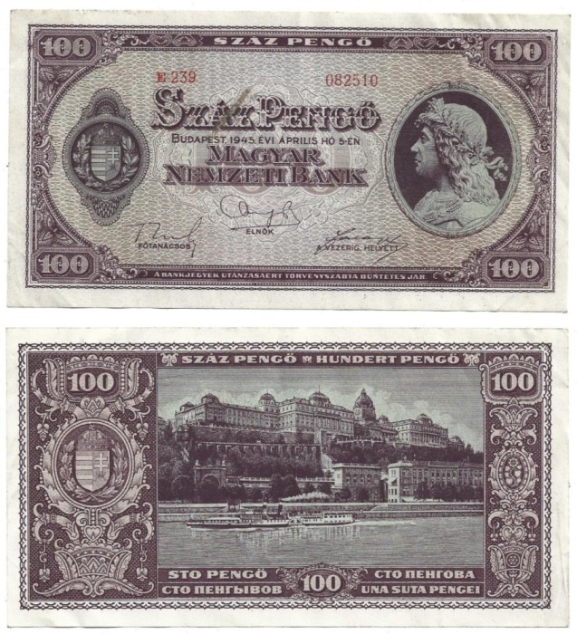 A3227N Bancnotă Sz&aacute;z pengő, 100 pengő, Ungaria